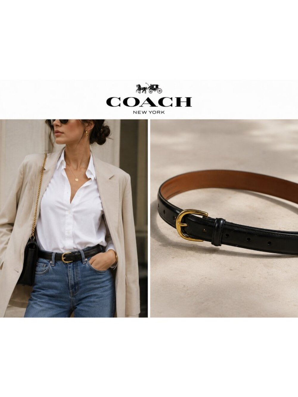 Vintage Coach 3921 Black Polished Cowhide Leather Belt Solid Brass Size 40